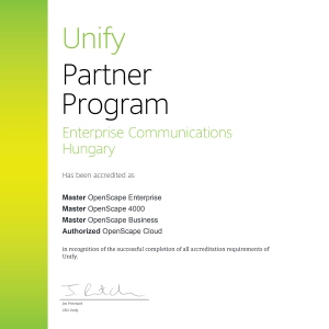 Ismét meghosszabbított Unify Master 3 szintű partnerség!